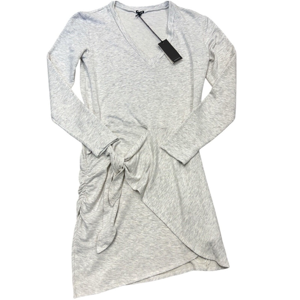 Monrow Dress Gray XS Supersoft Long Sleeve VNeck Wrap Close French Terry Revolve